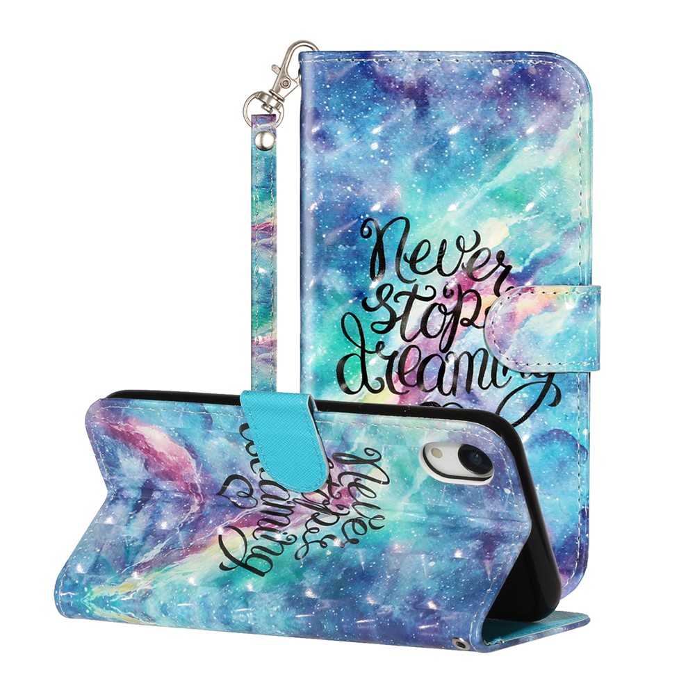 Light Spot Decor Pattern Printing Wallet Stand Leather Phone Shell for iPhone XR 6.1 inch - Never Stop Dreaming-1