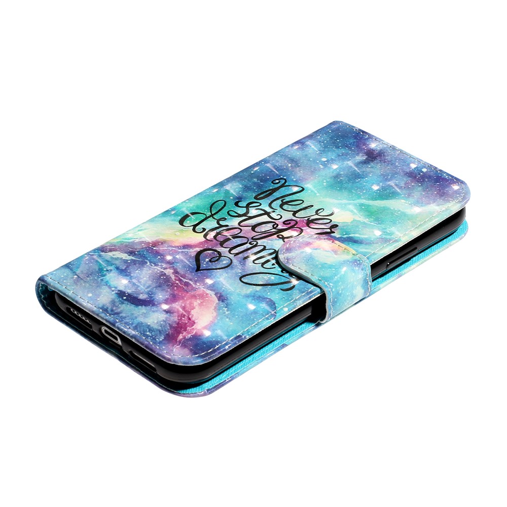 Light Spot Decor Pattern Printing Wallet Stand Leather Phone Shell for iPhone XR 6.1 inch - Never Stop Dreaming-5