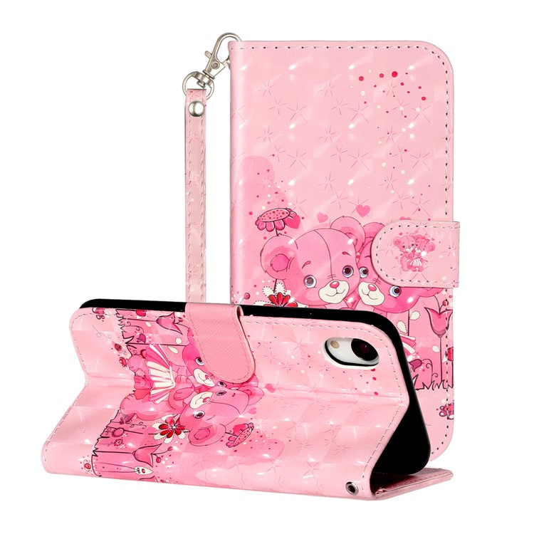 Light Spot Decor Pattern Printing Wallet Stand Leather Phone Shell for iPhone XR 6.1 inch - Bears-1