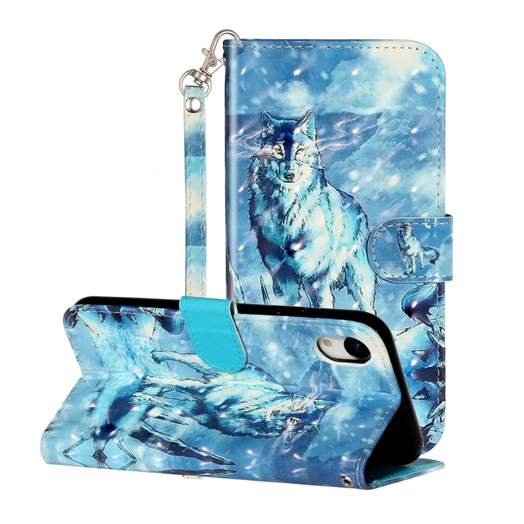 Light Spot Decor Pattern Printing Wallet Stand Leather Phone Shell for iPhone XR 6.1 inch - Wolf-1