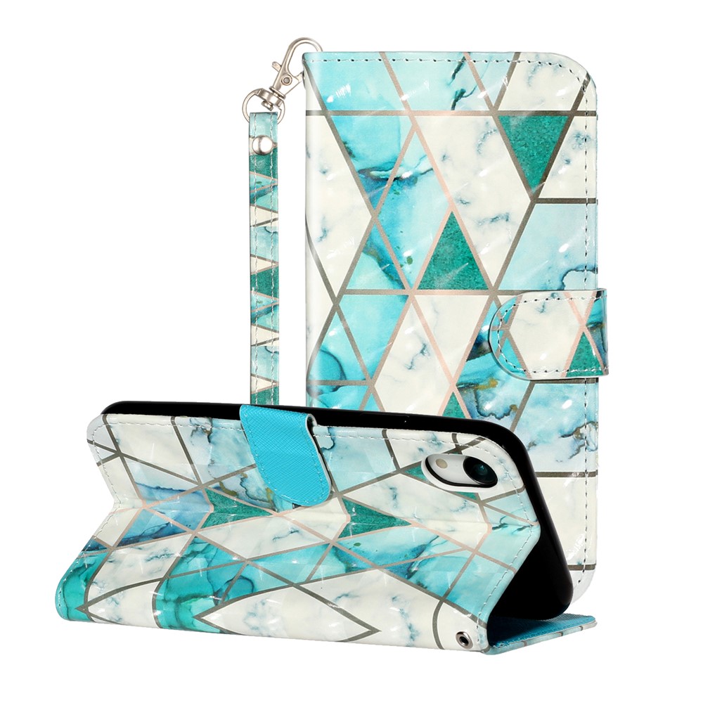 Light Spot Decor Pattern Printing Wallet Stand Leather Phone Shell for iPhone XR 6.1 inch - Stone Grain-1
