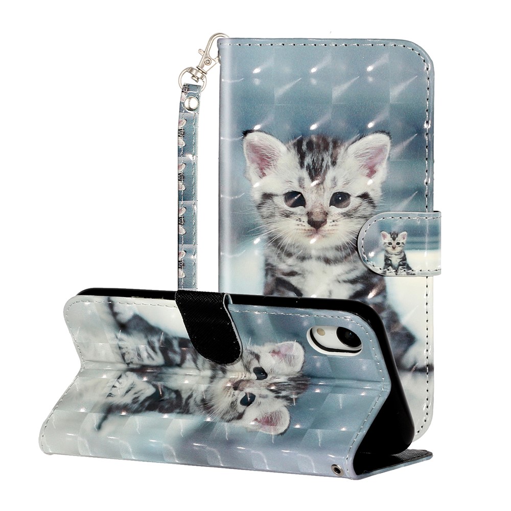 Motif de Décoration de Spot Léger du Portefeuille du Portefeuille Shell de Téléphone en Cuir Pour Iphone XR 6,1 Pouces - Chat