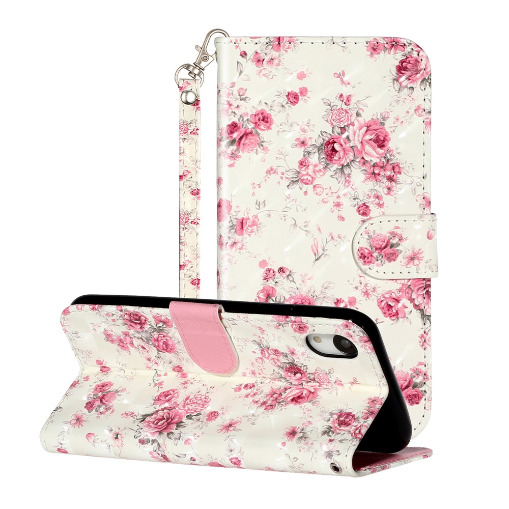 Light Spot Decor Pattern Printing Wallet Stand Leather Phone Shell for iPhone XR 6.1 inch - Flowers-1