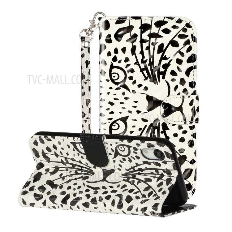 Light Spot Decor Pattern Printing Wallet Stand Leather Phone Shell for iPhone XR 6.1 inch - Leopard Face-1