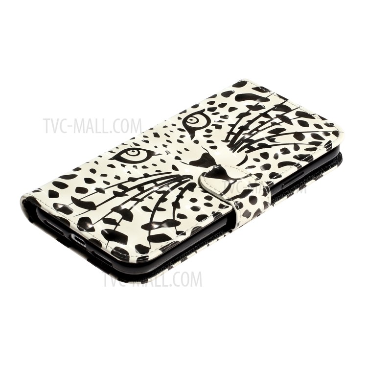 Light Spot Decor Pattern Printing Wallet Stand Leather Phone Shell for iPhone XR 6.1 inch - Leopard Face-5