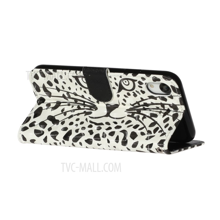 Light Spot Decor Pattern Printing Wallet Stand Leather Phone Shell for iPhone XR 6.1 inch - Leopard Face-6