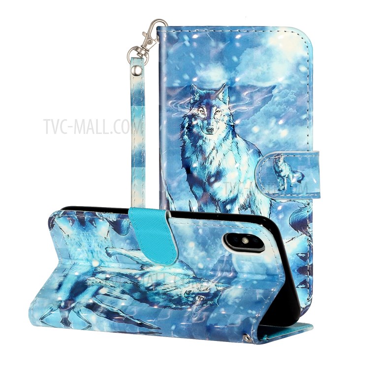 Light Spot Decor Pattern Printing Wallet Stand Leather Phone Cover for iPhone XS Max 6.5 inch - Wolf-1