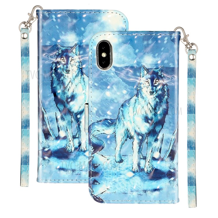 Light Spot Decor Pattern Printing Wallet Stand Leather Phone Cover for iPhone XS Max 6.5 inch - Wolf-2