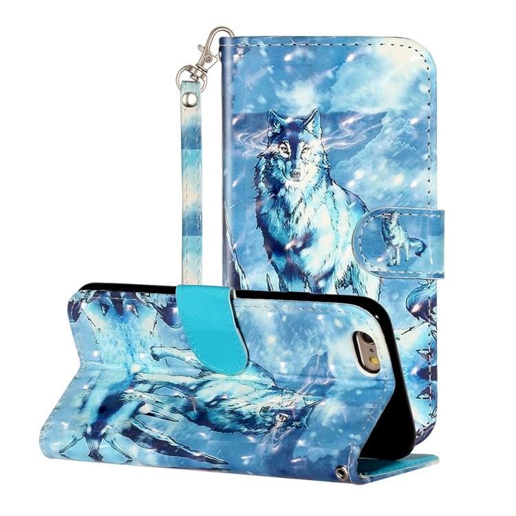 Light Spot Decor Pattern Printing Wallet Stand Leather Phone Shell for iPhone 6/6s 4.7-inch - Wolf-1