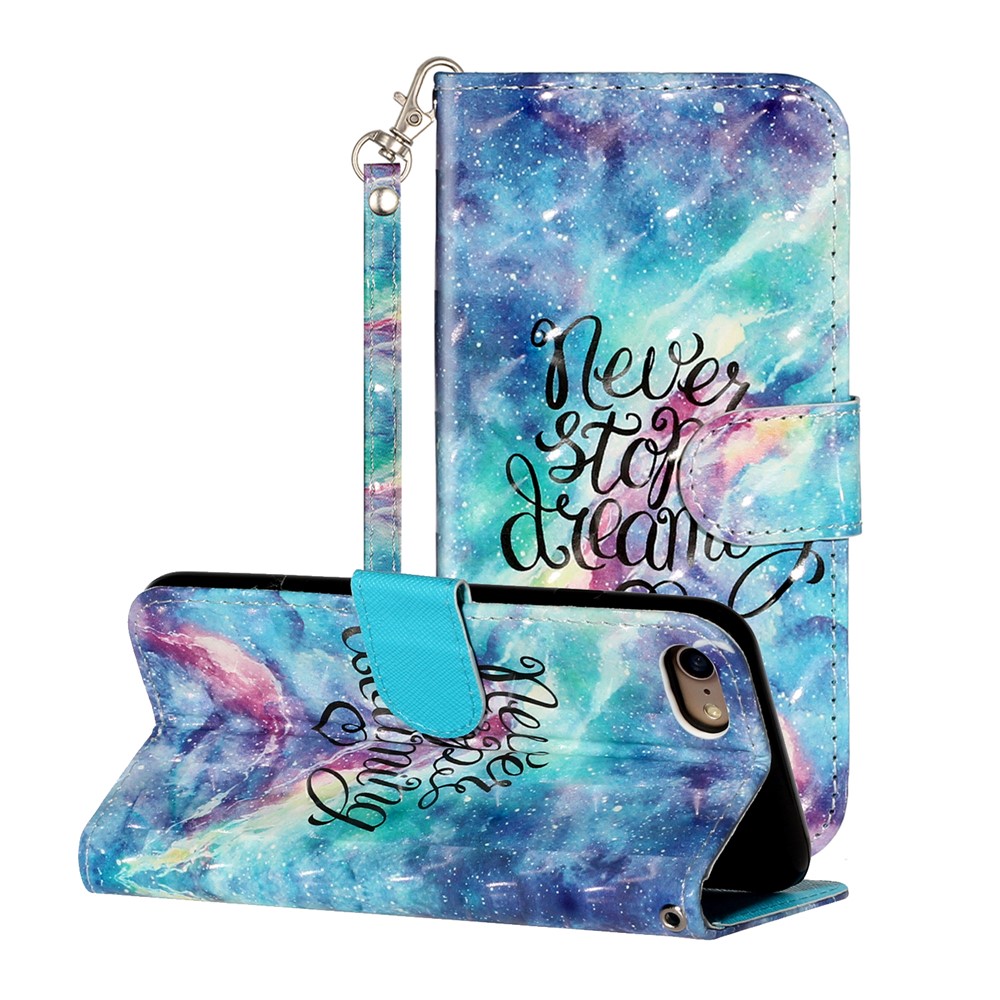 Light Spot Decor Pattern Printing Wallet Stand Flip Leather Case for iPhone 7/8/SE (2nd Generation) - Never Stop Dreaming-1