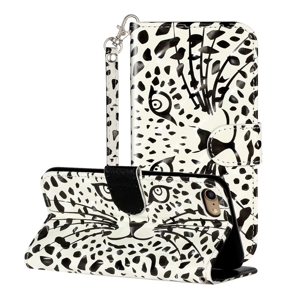 Light Spot Decor Pattern Printing Wallet Stand Flip Leather Case for iPhone 7/8/SE (2nd Generation) - Leopard Face-1