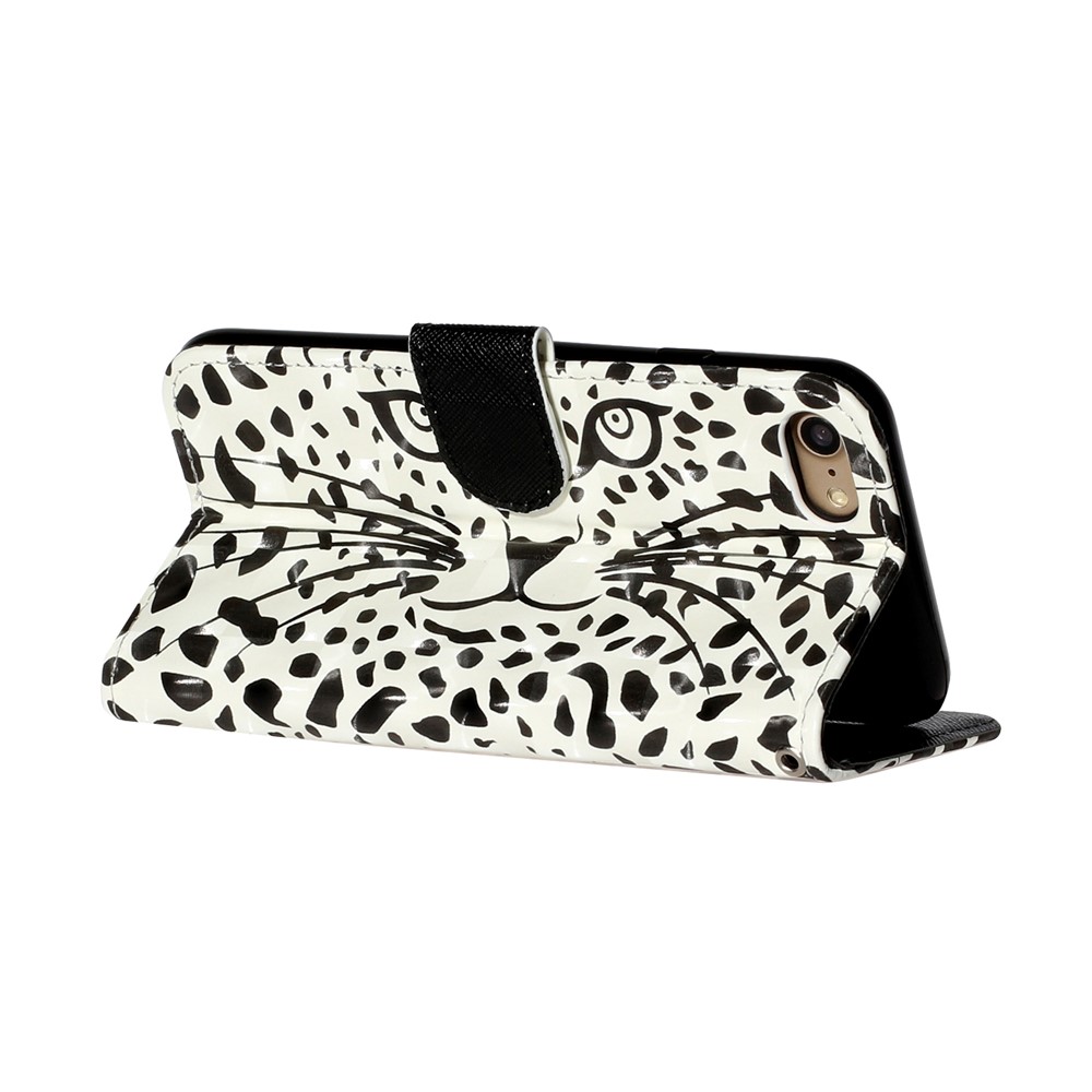 Light Spot Decor Pattern Printing Wallet Stand Flip Leather Case for iPhone 7/8/SE (2nd Generation) - Leopard Face-6