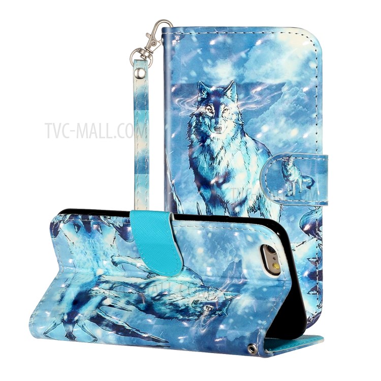 Light Spot Decor Pattern Printing Wallet Stand Leather Phone Shell for iPhone 6 Plus/6S Plus 5.5 inch - Wolf-1