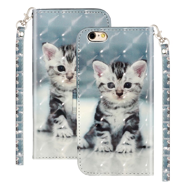 Motif de Décoration de Spot Léger Portefeuille de Portefeuille Shell de Téléphone en Cuir Pour Iphone 6 Plus / 6s Plus 5,5 Pouces - Chat