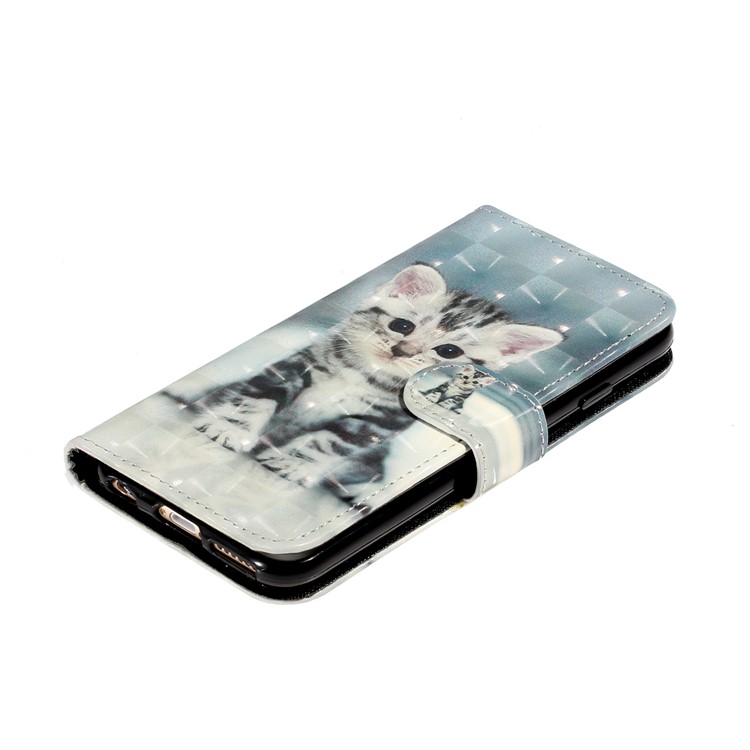 Motif de Décoration de Spot Léger Portefeuille de Portefeuille Shell de Téléphone en Cuir Pour Iphone 6 Plus / 6s Plus 5,5 Pouces - Chat