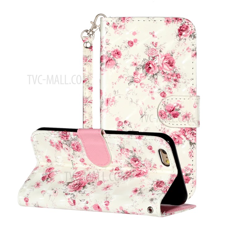 Light Spot Decor Pattern Printing Wallet Stand Leather Phone Shell for iPhone 6 Plus/6S Plus 5.5 inch - Flowers-1