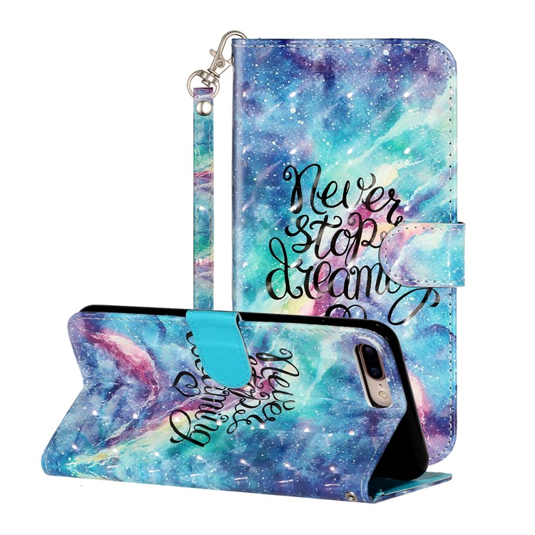 Light Spot Decor Pattern Printing Wallet Stand Leather Cover for iPhone 7 Plus/8 Plus 5.5 inch - Never Stop Dreaming-1