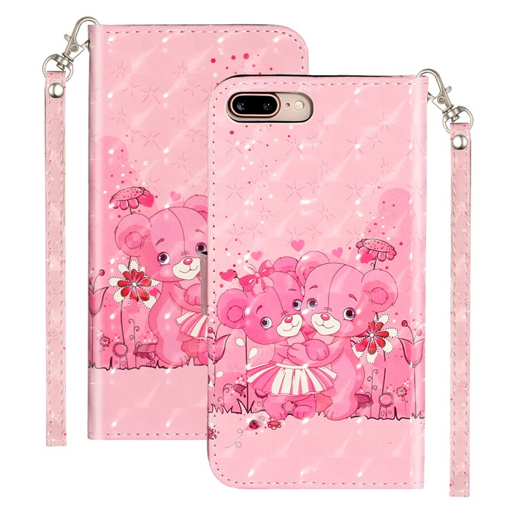 Light Spot Decor Pattern Printing Wallet Stand Leather Cover for iPhone 7 Plus/8 Plus 5.5 inch - Bears-2