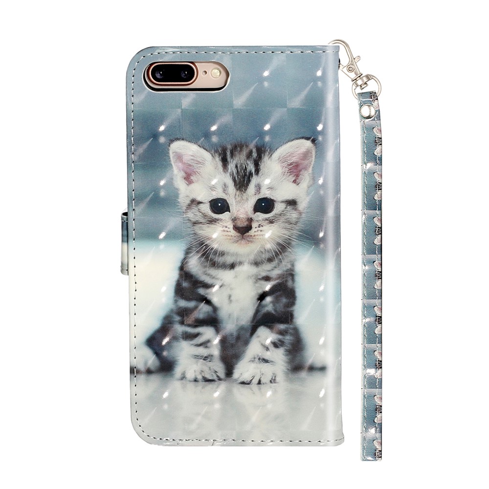 Padrão de Decoração de Ponto Leve Tampa de Couro Para Iphone 7 Plus/8 Plus 5,5 Polegadas - Gato-4