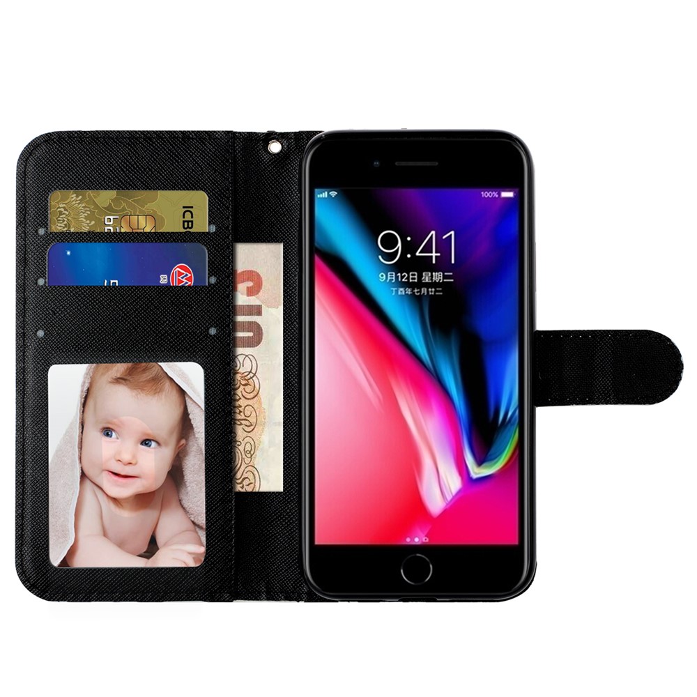 Light Spot Decor Pattern Printing Wallet Stand Leather Cover for iPhone 7 Plus/8 Plus 5.5 inch - Cat-7