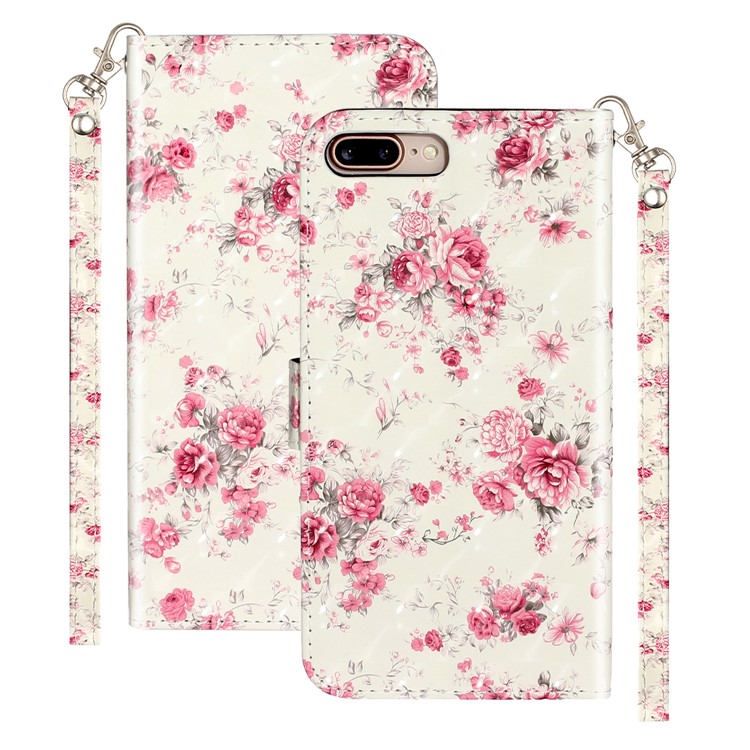Light Spot Decor Pattern Printing Wallet Stand Leather Cover for iPhone 7 Plus/8 Plus 5.5 inch - Flowers-2