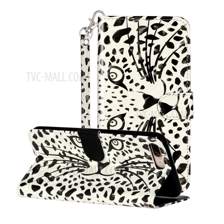 Light Spot Decor Pattern Printing Wallet Stand Leather Cover for iPhone 7 Plus/8 Plus 5.5 inch - Leopard Face-1