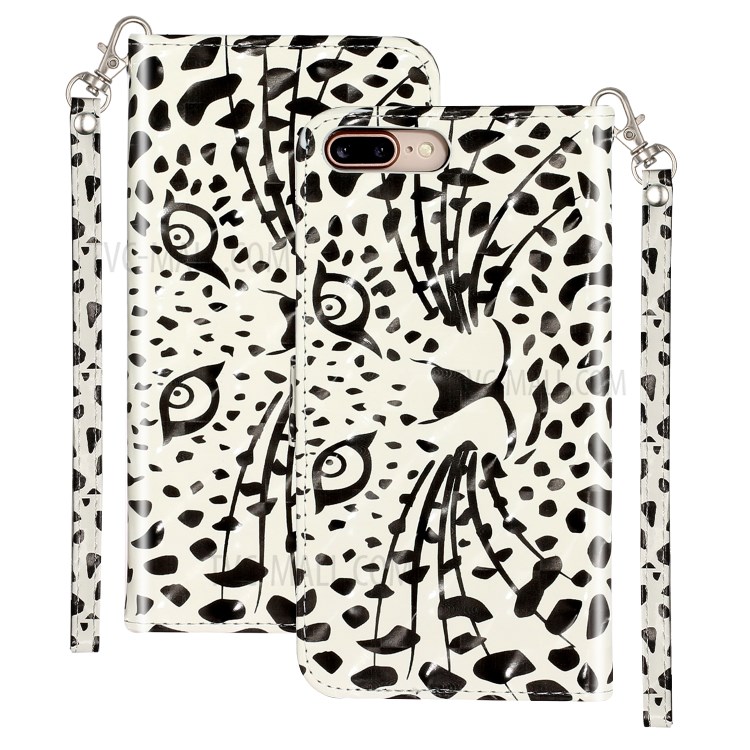 Light Spot Decor Pattern Printing Wallet Stand Leather Cover for iPhone 7 Plus/8 Plus 5.5 inch - Leopard Face-2