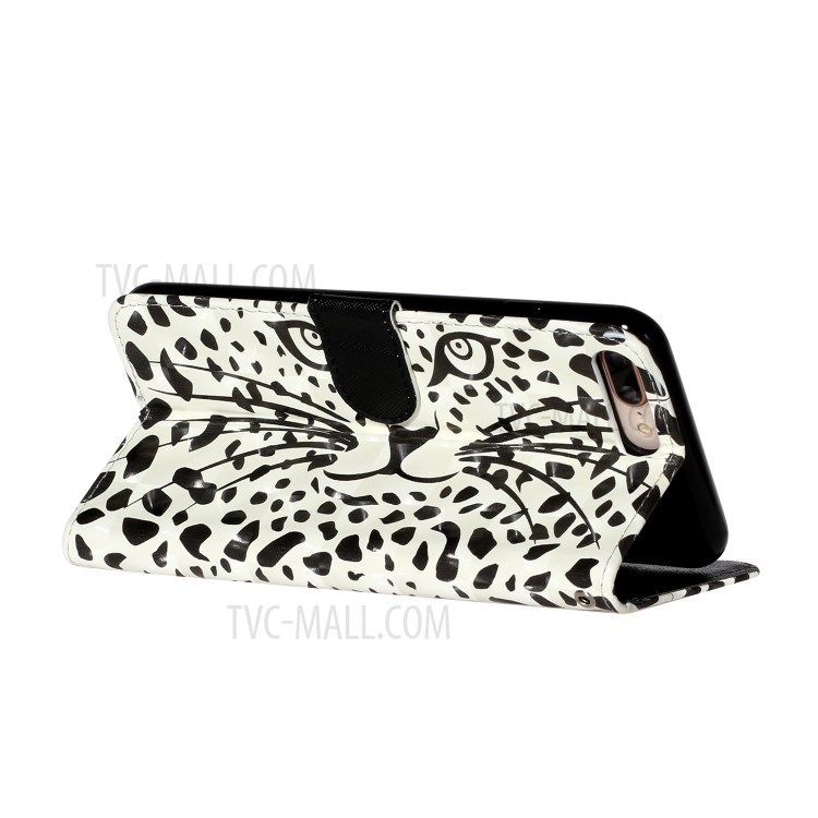 Light Spot Decor Pattern Printing Wallet Stand Leather Cover for iPhone 7 Plus/8 Plus 5.5 inch - Leopard Face-6