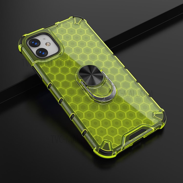 Finger Ring Kickstand Honeycomb Pattern TPU + PC Combo Back Case for iPhone 11 6.1 inch - Green-4