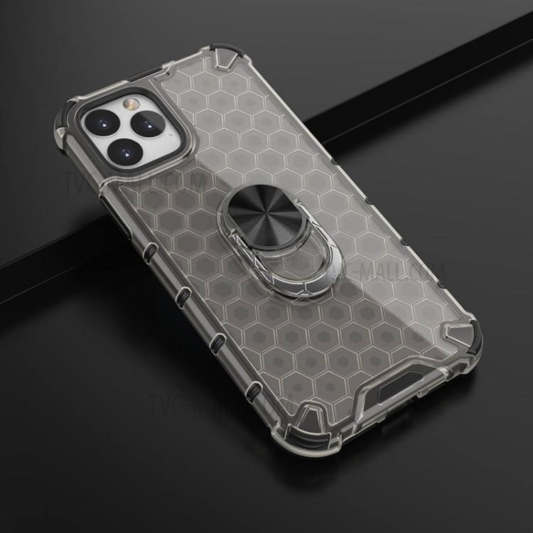 Finger Ring Kickstand Honeycomb Pattern TPU + PC Combo Shell for iPhone 11 Pro 5.8 inch - Black-4