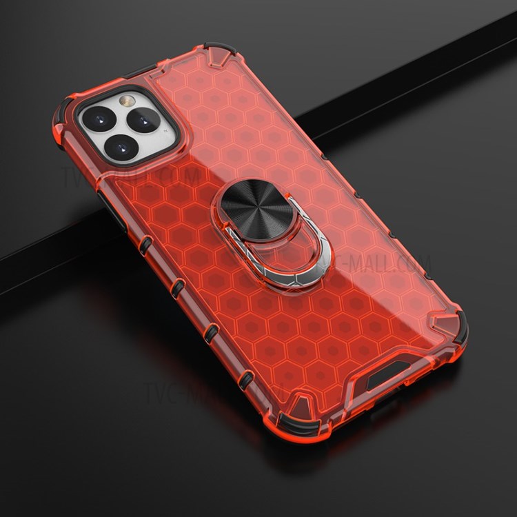 Finger Ring Kickstand Honeycomb Pattern TPU + PC Combo Shell for iPhone 11 Pro 5.8 inch - Red-4