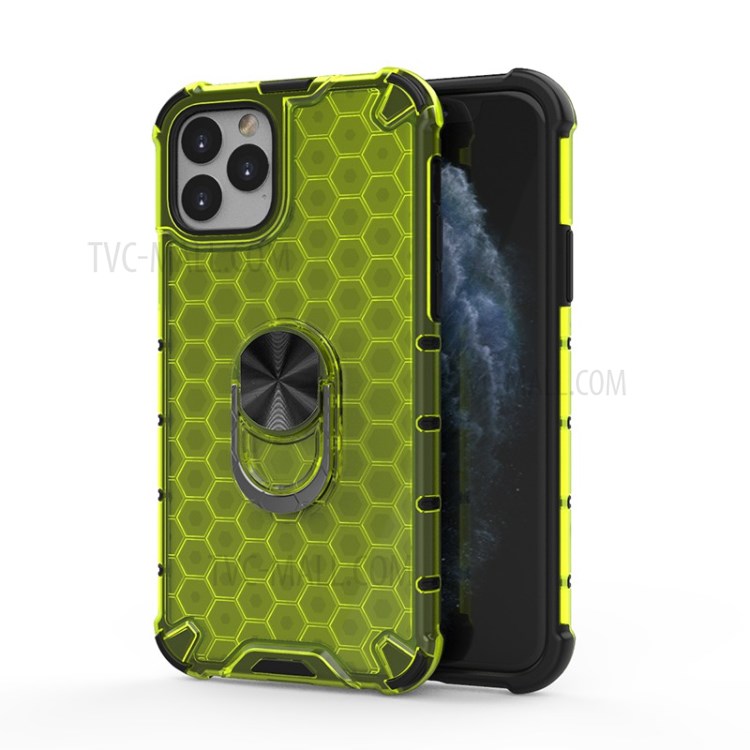Finger Ring Kickstand Honeycomb Pattern TPU + PC Combo Shell for iPhone 11 Pro 5.8 inch - Green-1