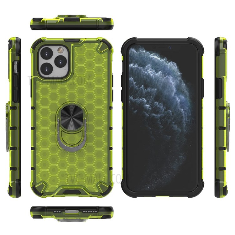 Finger Ring Kickstand Honeycomb Pattern TPU + PC Combo Shell for iPhone 11 Pro 5.8 inch - Green-2