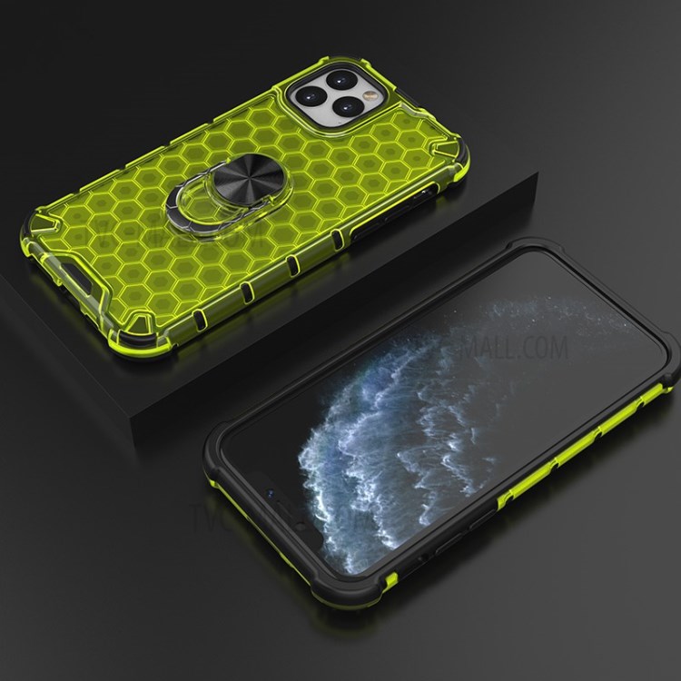 Finger Ring Kickstand Honeycomb Pattern TPU + PC Combo Shell for iPhone 11 Pro 5.8 inch - Green-3