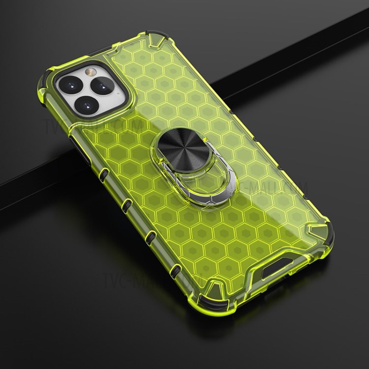 Finger Ring Kickstand Honeycomb Pattern TPU + PC Combo Shell for iPhone 11 Pro 5.8 inch - Green-4