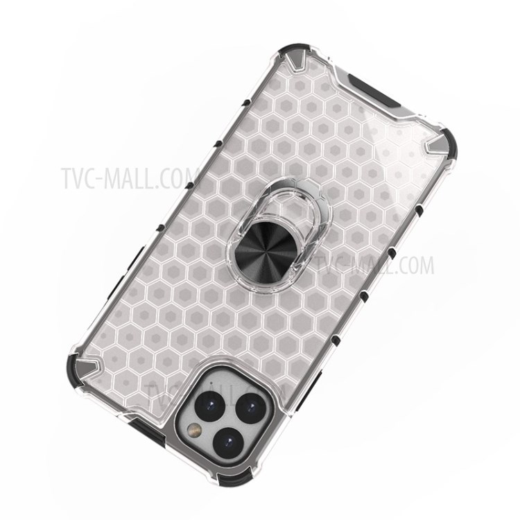 Finger Ring Kickstand Honeycomb Pattern TPU + PC Hybrid Case for iPhone 11 Pro Max 6.5 inch - White-6