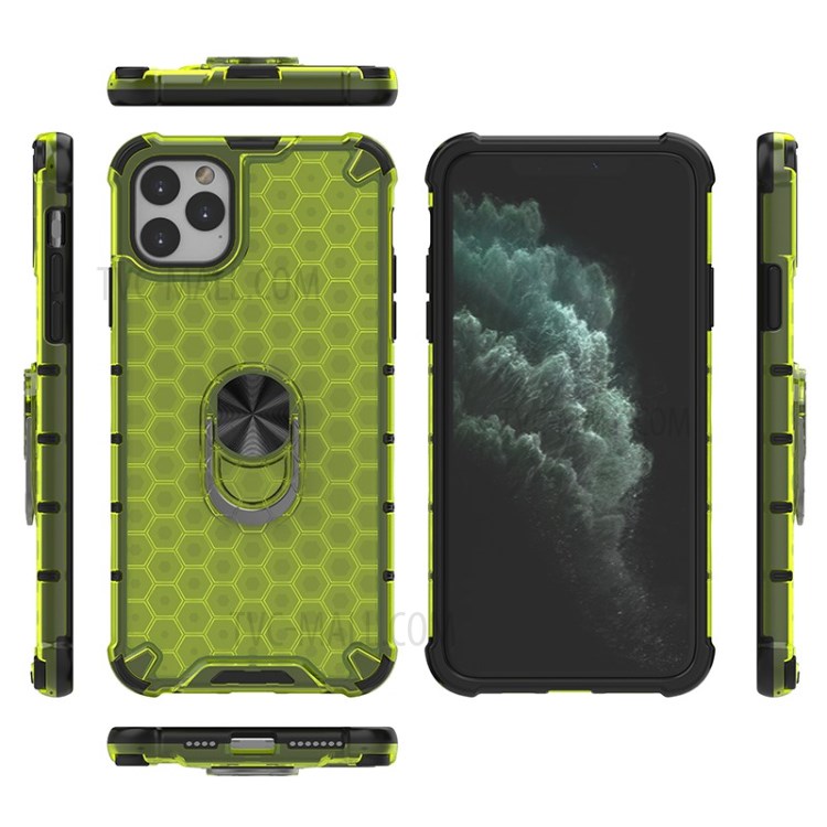 Finger Ring Kickstand Honeycomb Pattern TPU + PC Hybrid Case for iPhone 11 Pro Max 6.5 inch - Green-2