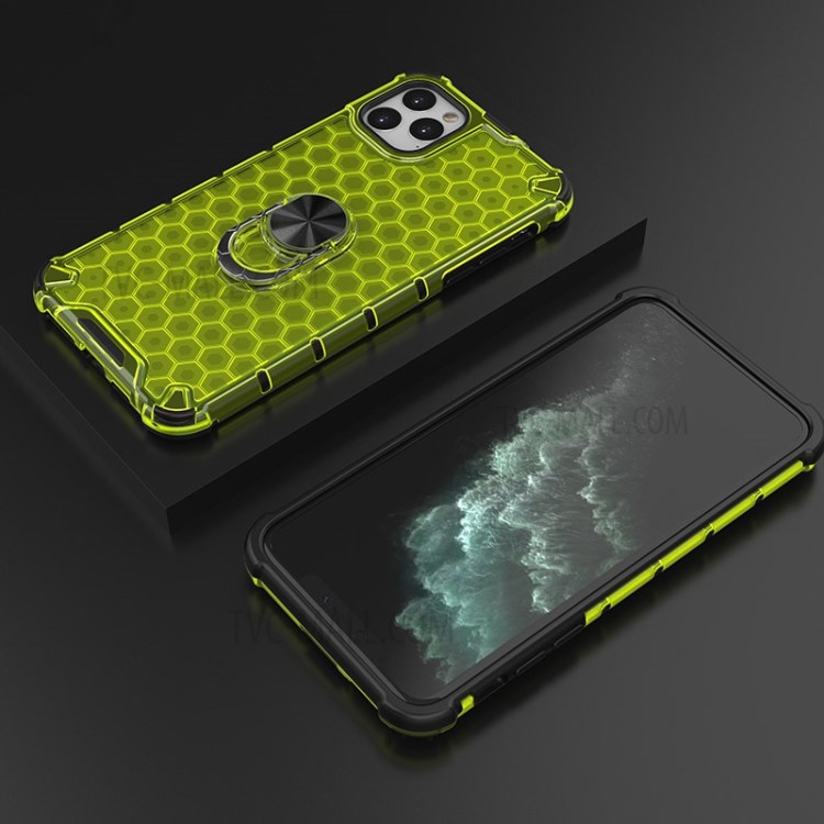 Finger Ring Kickstand Honeycomb Pattern TPU + PC Hybrid Case for iPhone 11 Pro Max 6.5 inch - Green-3