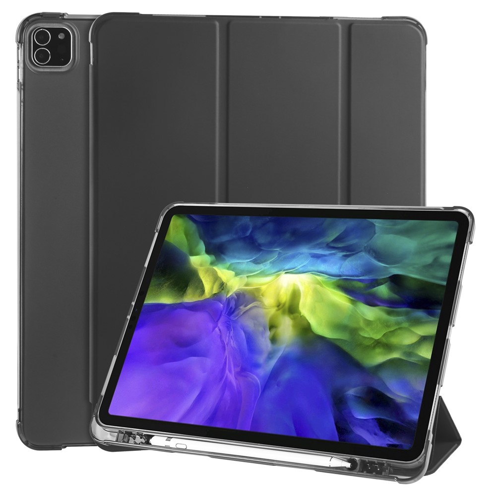 Tri-fold Stand Wake/Sleep Leather Tablet Shell with Pen Slot for iPad Pro 12.9-inch (2020)/(2018) - Black-1