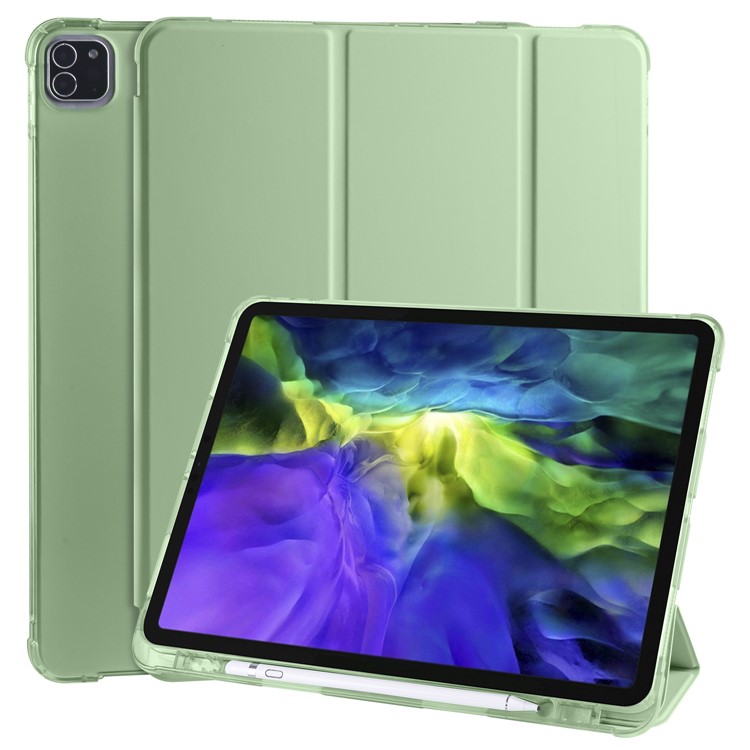 Tri-fold Stand Wake/Sleep Leather Tablet Shell with Pen Slot for iPad Pro 12.9-inch (2020)/(2018) - Light Green-1