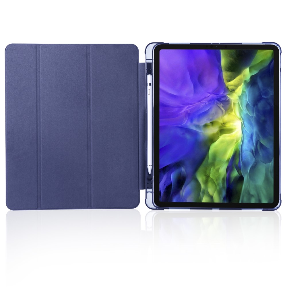 Shell de Tablette en Cuir en Cuir à Trois Volets Wake / Sleep Avec Fente de Stylo Pour Ipad Pro 12,9 Pouces (2020) / (2018) - Bleu