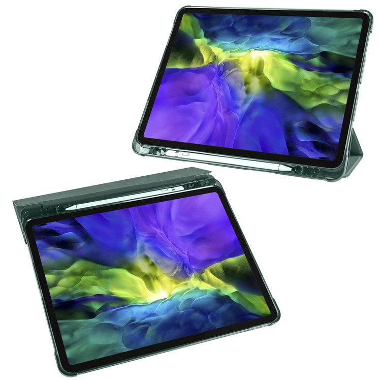 Tri-fold Stand Wake/Sleep Leather Tablet Shell with Pen Slot for iPad Pro 12.9-inch (2020)/(2018) - Dark Green-3