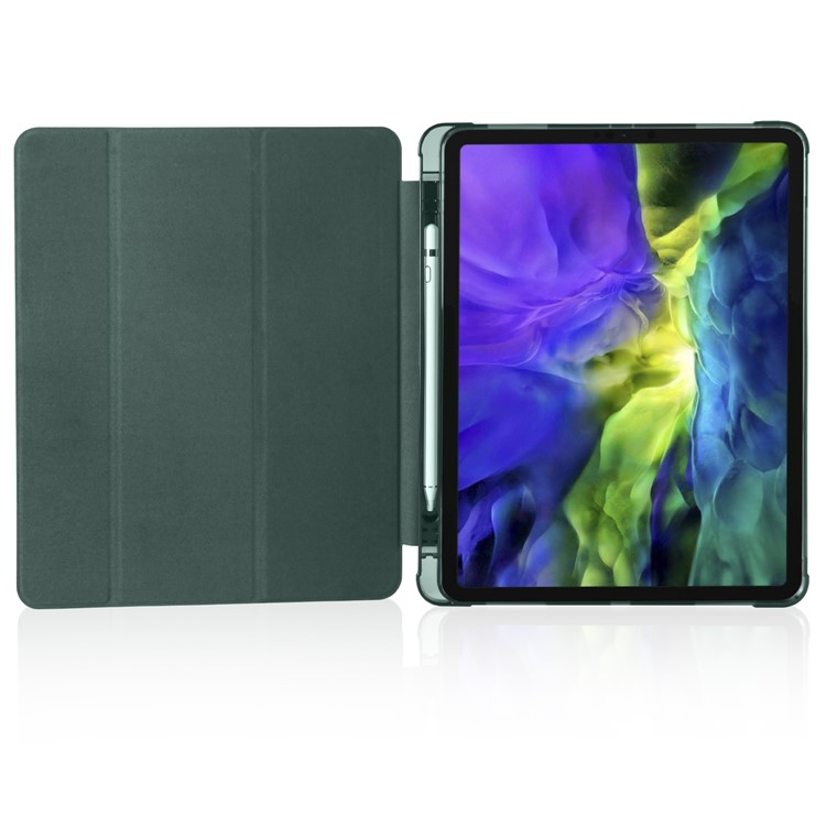 Tri-fold Stand Wake / Sleep Leather Tablet Case Shell with Pen Slot for iPad Pro 12.9 (2022) / (2021) / (2020) / (2018) - Dark Green-4