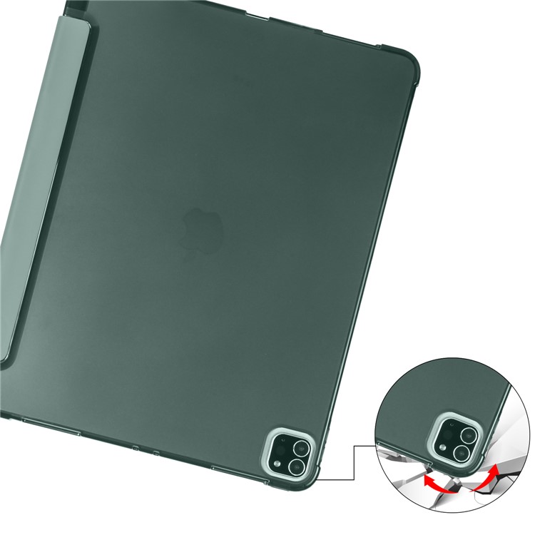 Tri-fold Stand Wake/Sleep Leather Tablet Shell with Pen Slot for iPad Pro 12.9-inch (2020)/(2018) - Dark Green-6