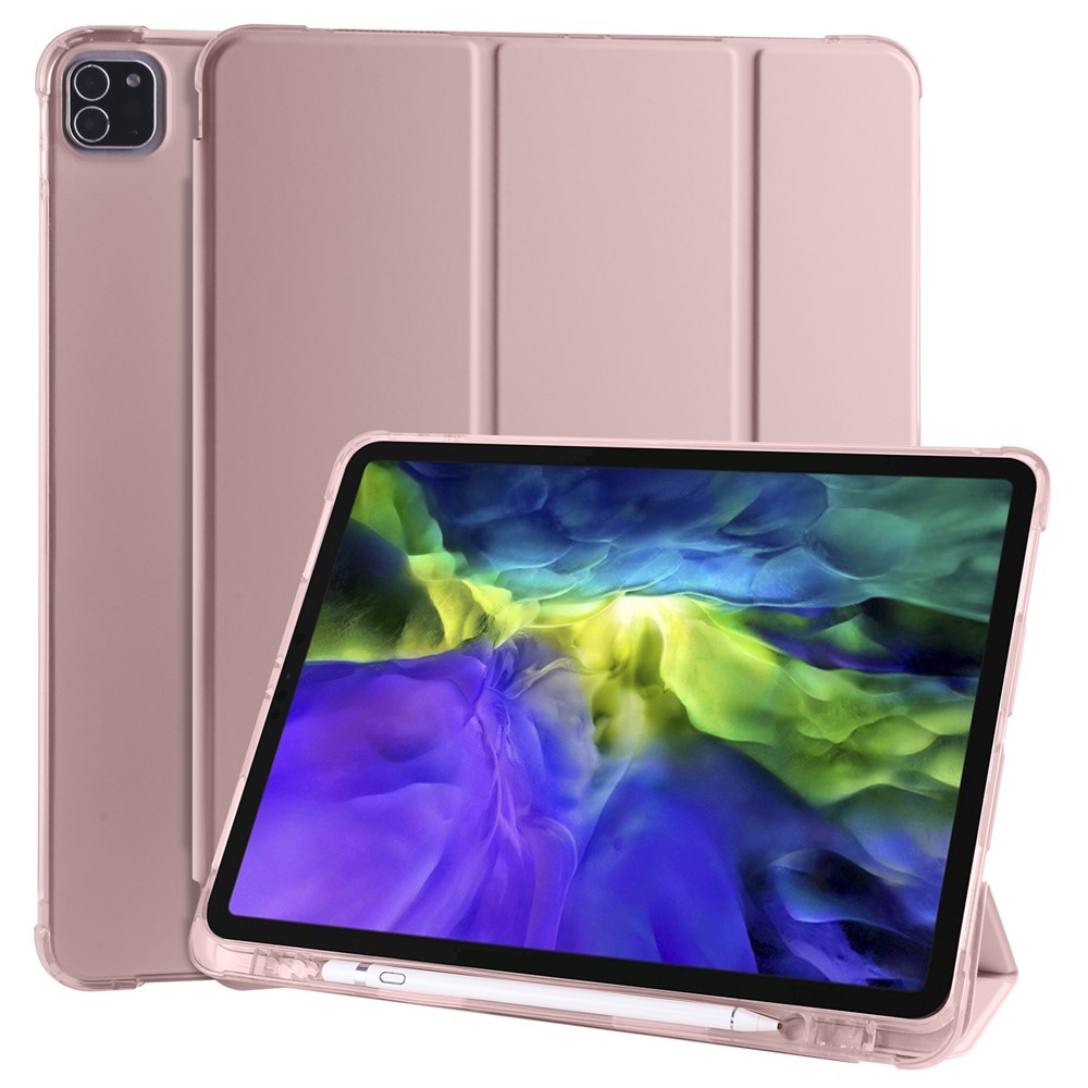 Tri-fold Stand Leather Smart Cover with Pen Slot for iPad Pro 11-inch (2020)/(2018) - Rose Gold-1
