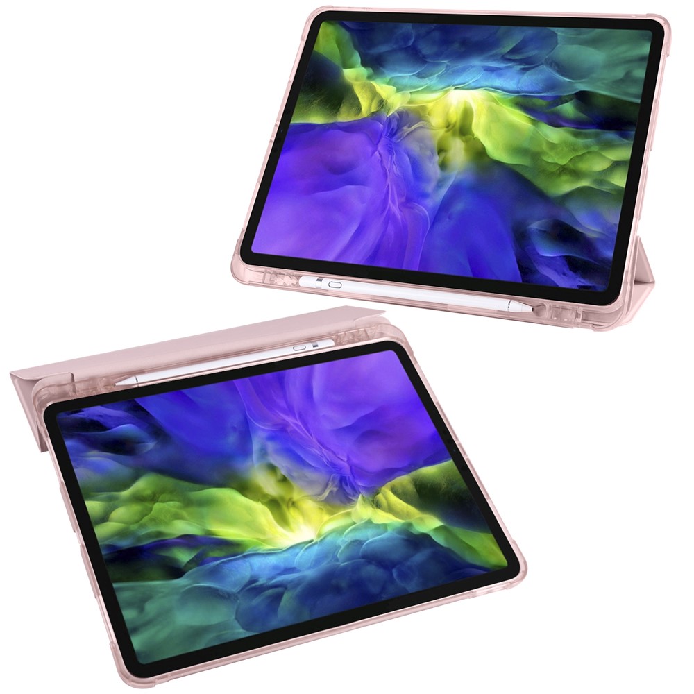 Tri-fold Stand Leather Smart Cover with Pen Slot for iPad Pro 11-inch (2020)/(2018) - Rose Gold-3