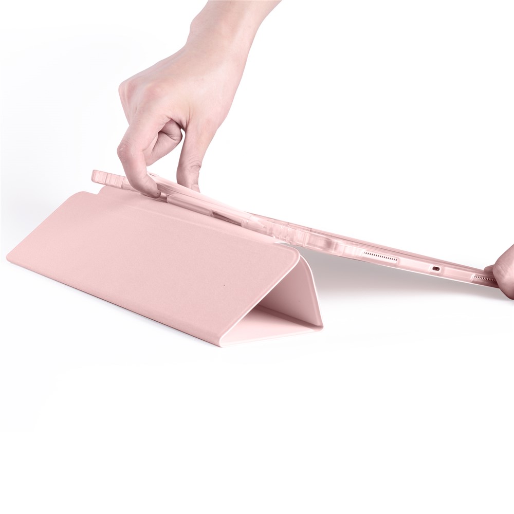 Tri-fold Stand Leather Smart Cover with Pen Slot for iPad Pro 11-inch (2020)/(2018) - Rose Gold-5