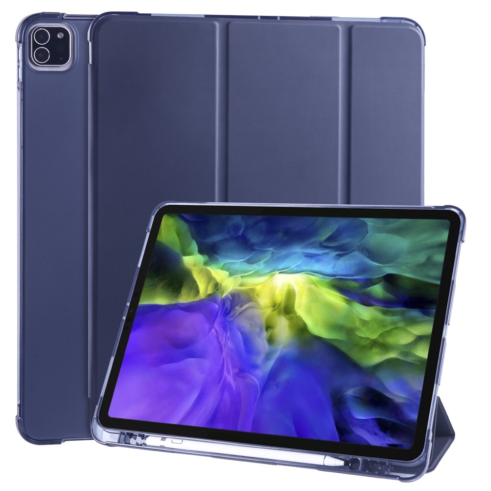 Tri-fold Stand Leather Smart Cover with Pen Slot for iPad Pro 11-inch (2020)/(2018) - Blue-1