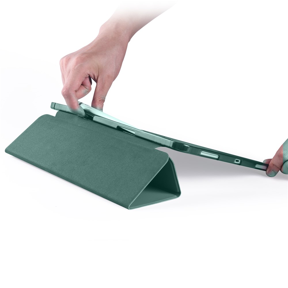 Tri-fold Stand Leather Smart Cover with Pen Slot for iPad Pro 11-inch (2020)/(2018) - Dark Green-5