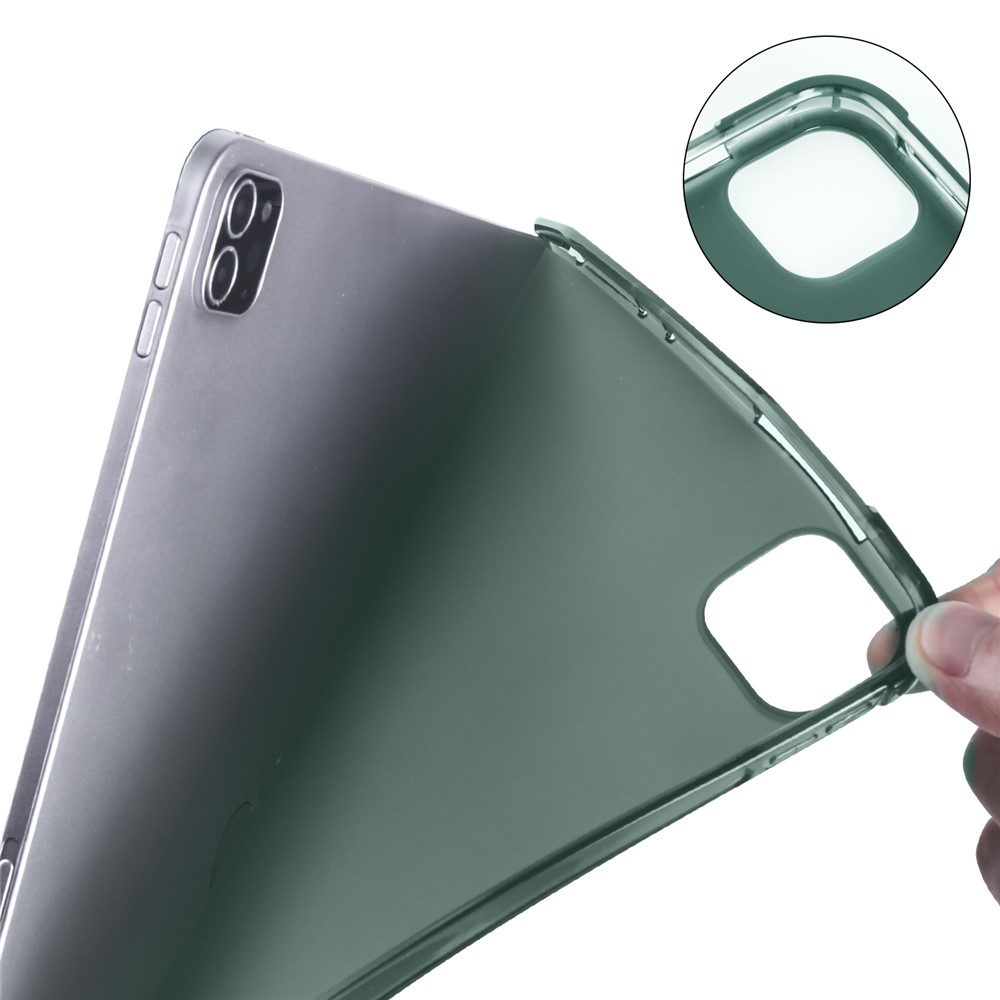 Tri-fold Stand Leather Smart Cover with Pen Slot for iPad Pro 11-inch (2020)/(2018) - Dark Green-7